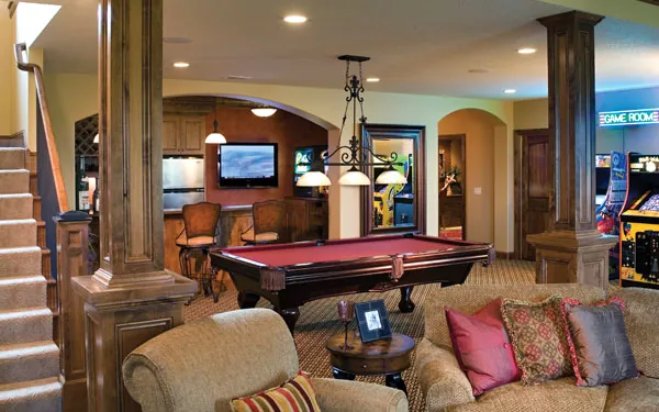 lower level with pool table and game area